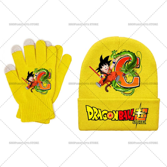 Ensemble bonnet et gants jaunes pour enfant Dragon Ball - Goku Shenron et lettre C