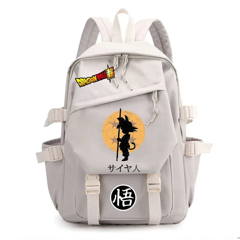 Black multi-pocket backpack Dragon Ball silhouette of Goku child and kanji Go