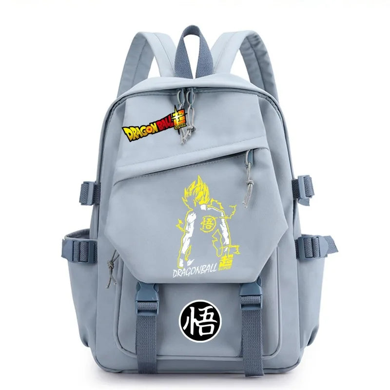 Black multi-pocket backpack Dragon Ball silhouette of Goku child and kanji Go
