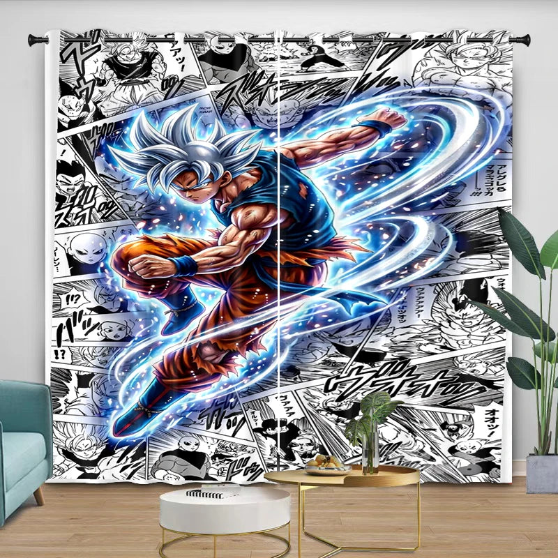 Rideaux manga noir et blanc Dragon Ball - Goku Ultra Instinct et spirale bleue