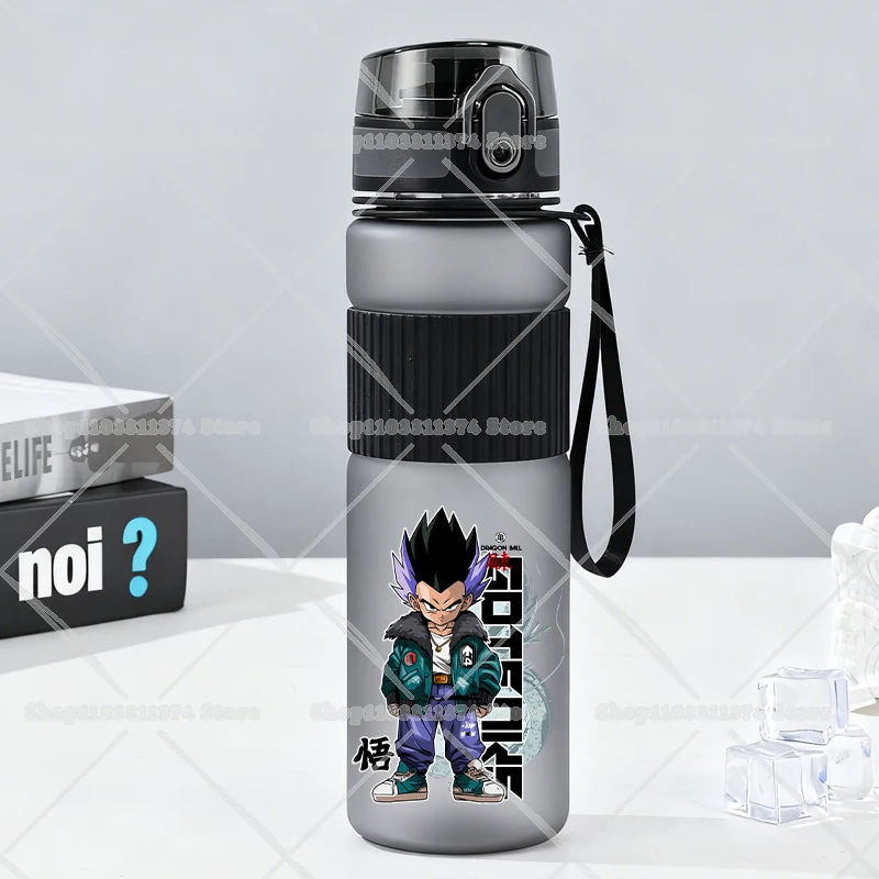 Gray water bottle with strap Dragon Ball - Goku child with Shenron