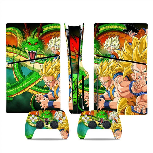 Pegatina para consola Dragon Ball - Shenron y Goku Super Saiyajin sobre fondo verde