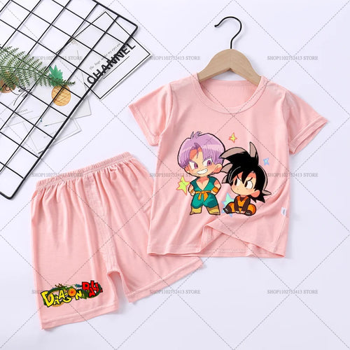Pijama corto rosa para niño Dragon Ball - Goten y Trunks chibi