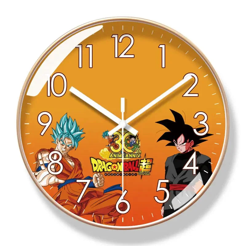 Horloge murale Dragon Ball - Goku et Goku Super Saiyan Blue avec cadre doré
