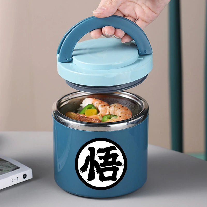 Round Blue Dragon Ball Lunch Box - kanji Go black on white disc
