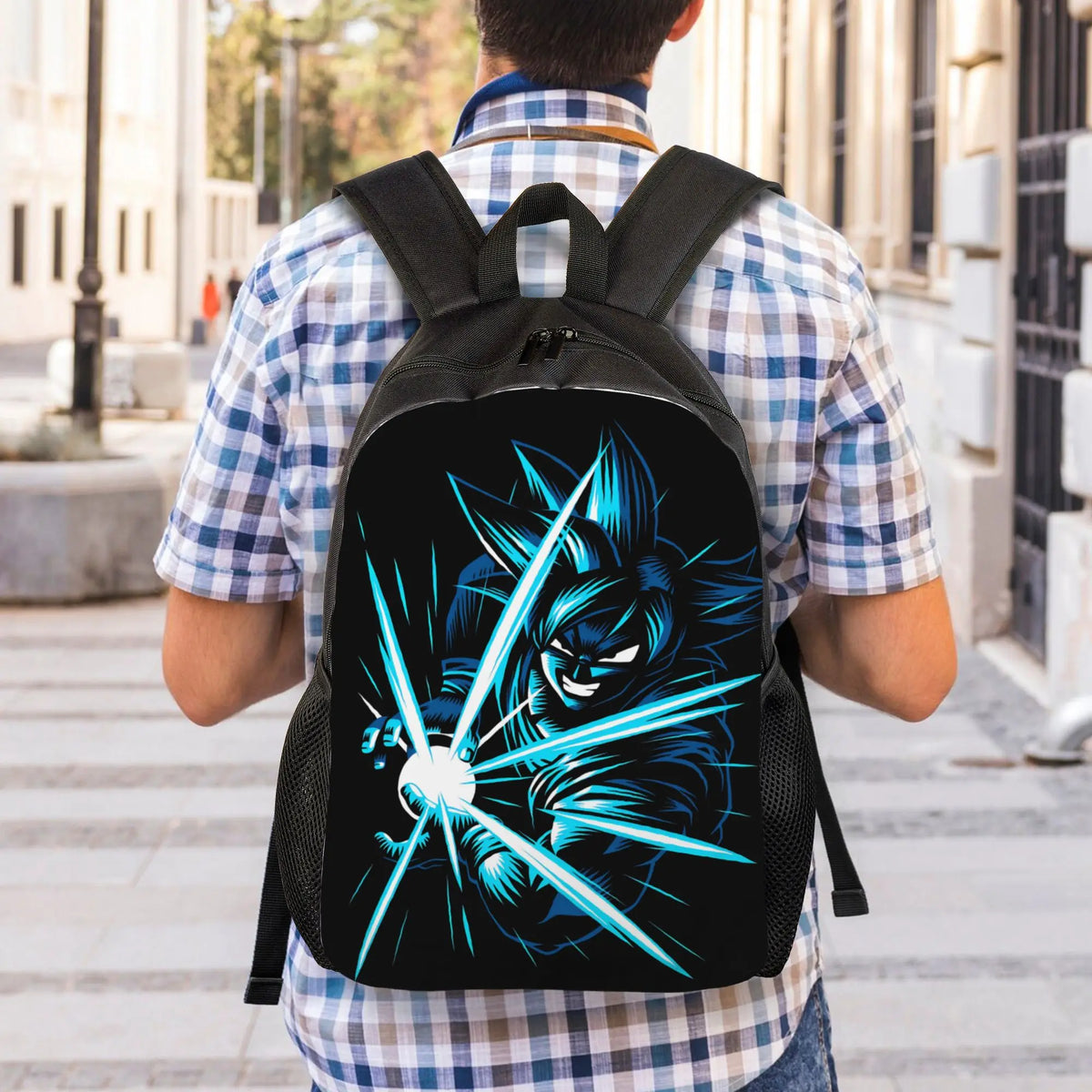 Schwarzer Rucksack Dragon Ball - Goku und Kamehameha ray blue