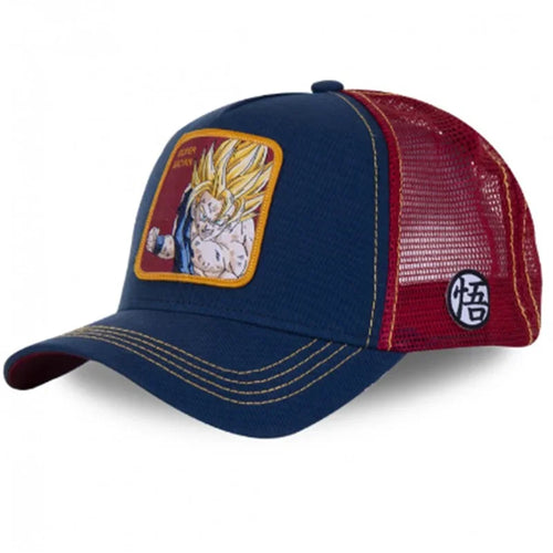Blauw en bordeaux Dragon Ball cap - Goku Super Saiyan in kuif