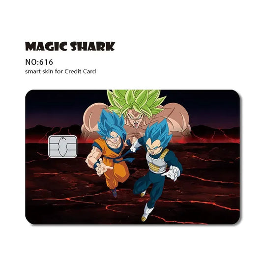 Sticker pour carte bancaire Dragon Ball - Goku Blue et Vegeta face à Broly