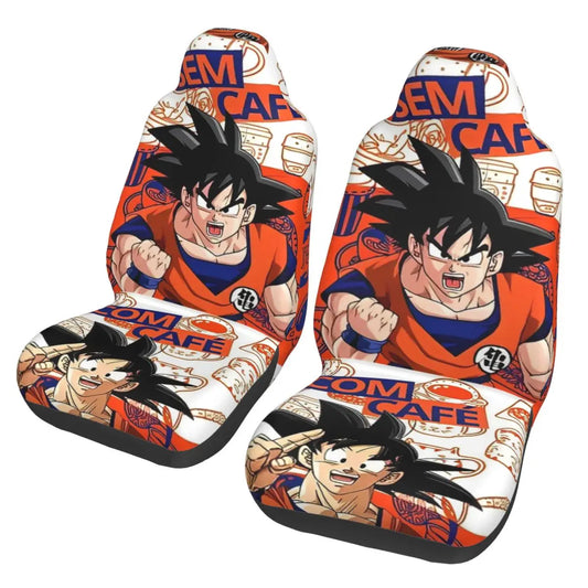 Coprisedili anteriori arancioni Dragon Ball - Goku e scritta caffè