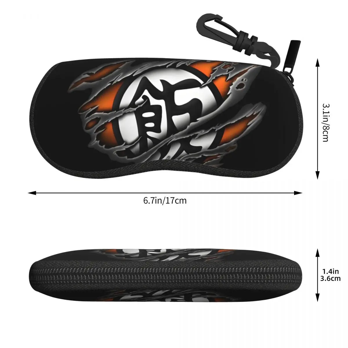 Dragon Ball black glasses case - Go kanji on orange scratches