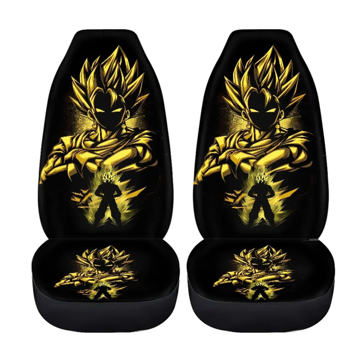 Black front seat covers Dragon Ball - Goku Super Saiyan back in golden strokes