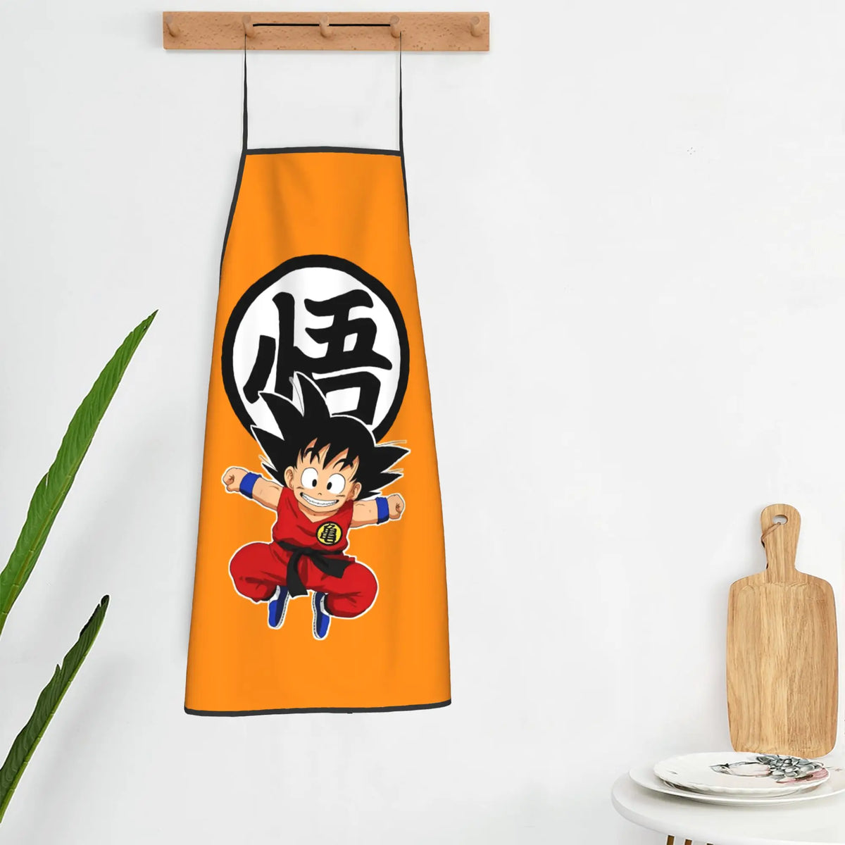 Delantal naranja Dragon Ball - Goku niño y kanji grande Go