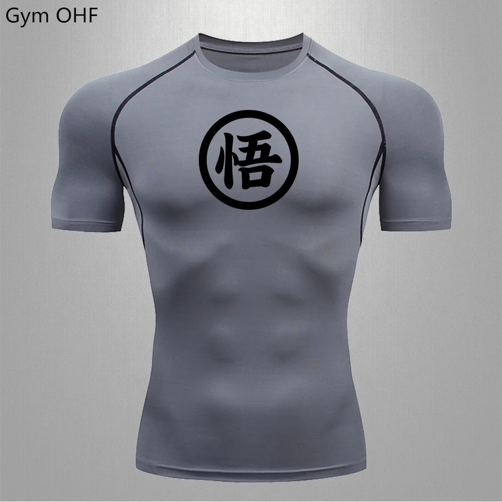 Graues Sportoberteil mit langen Ärmeln Dragon Ball - kanji Go black