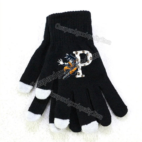 Dragon Ball Black Gloves with White Tips - Goku and Letter P