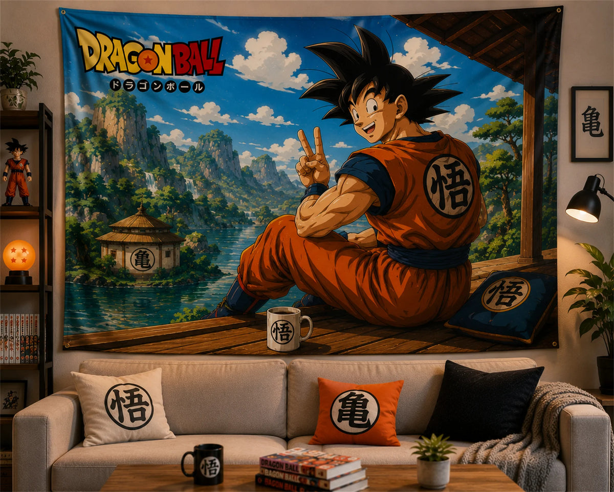 Tapiz de pared Dragon Ball - Goku Super Saiyajin Kamehameha dorado
