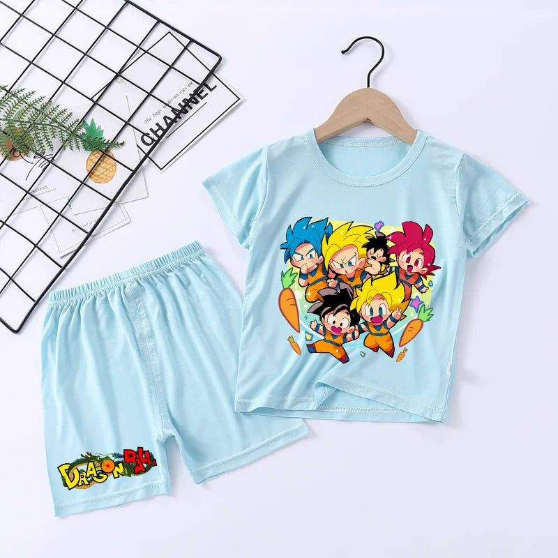 Pyjama court bleu pour enfant Dragon Ball - Goku chibi et aura sombre