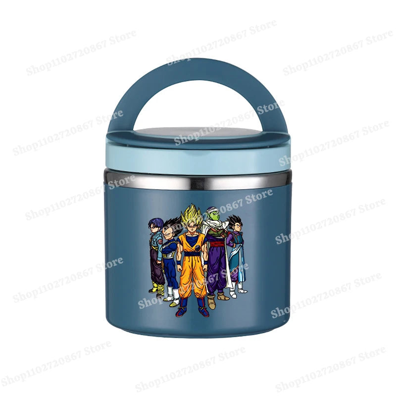 Round Blue Dragon Ball Meal Box - Goku Super Saiyan und seine Verbündeten