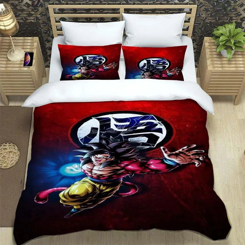 Copripiumino rosso Dragon Ball - Goku Super Saiyan 4 e kanji