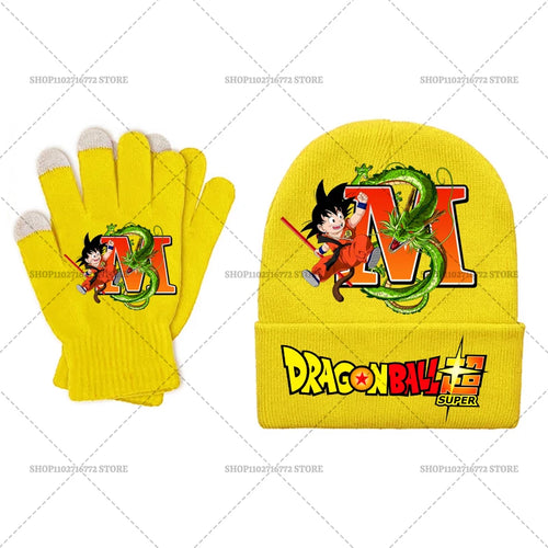 Conjunto de gorro y guantes amarillos para niño Dragon Ball - Goku Shenron y letra M