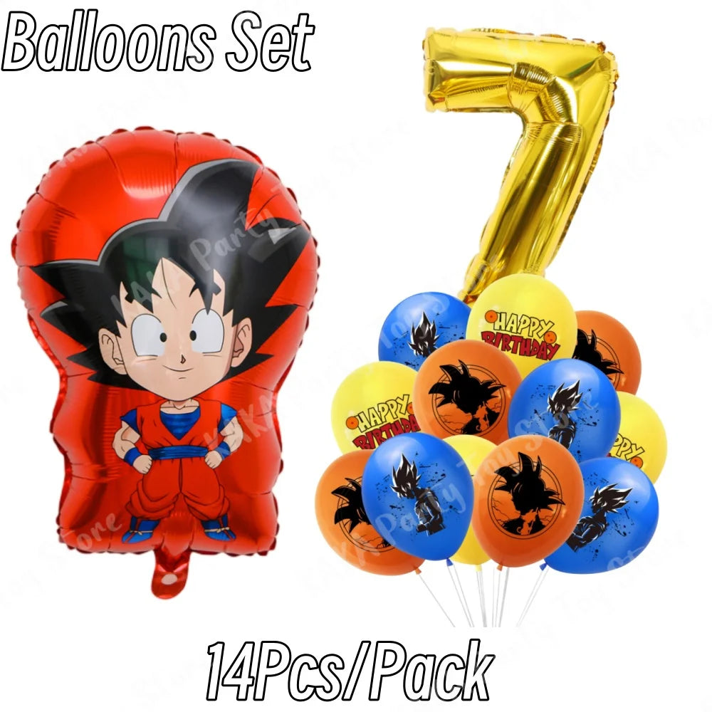 Ballons anniversaire 7 ans Dragon Ball - Goku enfant et chiffre doré