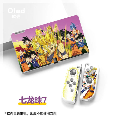 Funda Nintendo Switch OLED Dragon Ball - Goku Super Saiyan en friso sobre fondo rosa