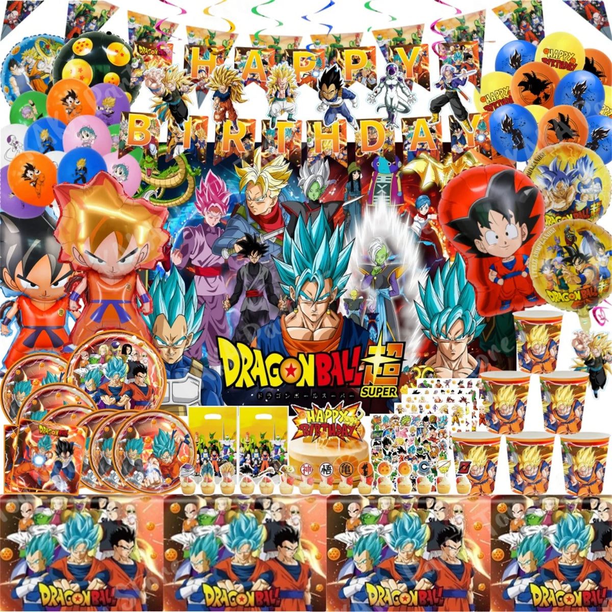 Boîtes à popcorn anniversaire Dragon Ball - Goku et les guerriers sur fond doré