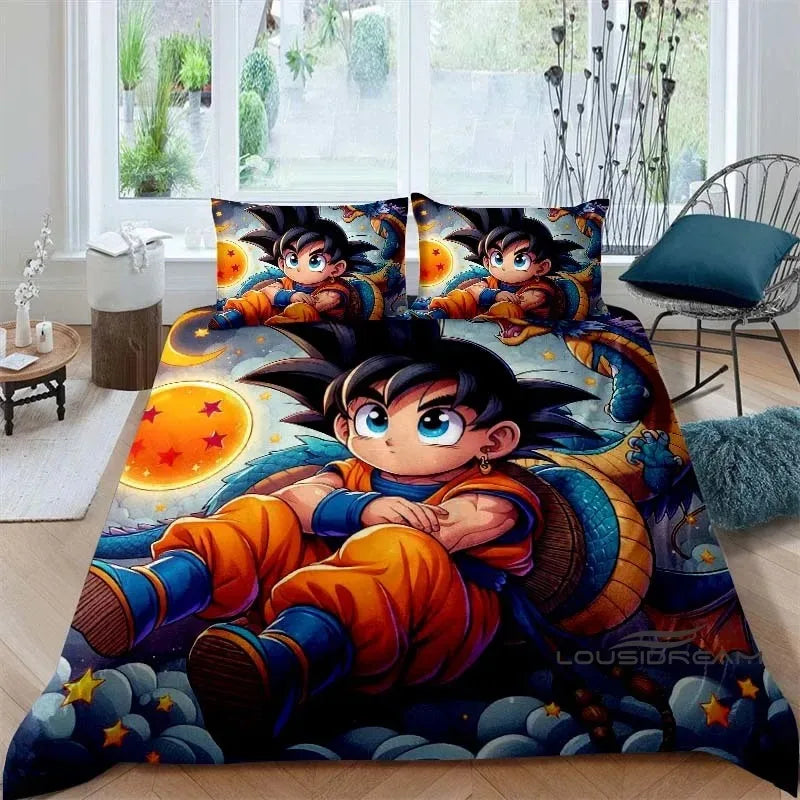 Copripiumino Dragon Ball - Goku chibi seduto vicino alle sfere del drago