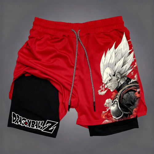Short double couche rouge Dragon Ball - Baby Vegeta aux cheveux blancs