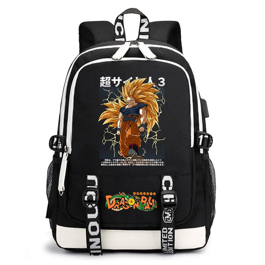 Sac à dos noir et blanc Dragon Ball - Goku Super Saiyan 3 de dos