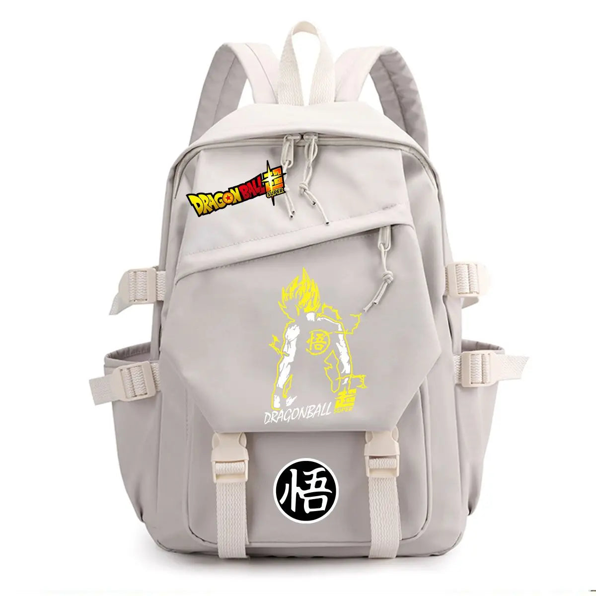 Black multi-pocket backpack Dragon Ball silhouette of Goku child and kanji Go