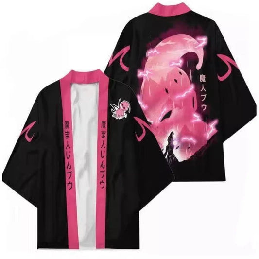 Veste kimono noire et rose Dragon Ball - Majin Buu et fumée rose