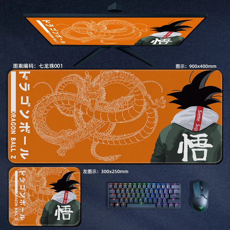 Tapis de souris orange Dragon Ball - personnages alignés et kanji Kame