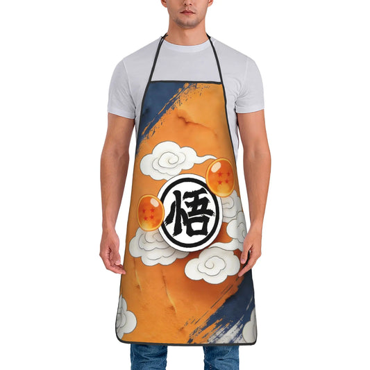 Orange Dragon Ball apron - kanji Go and white clouds