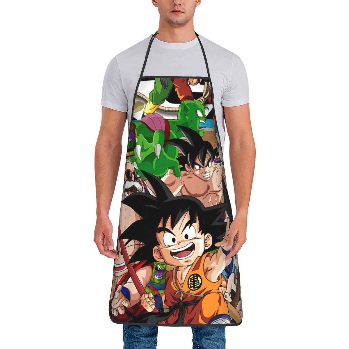 Delantal naranja Dragon Ball - Goku niño y kanji grande Go