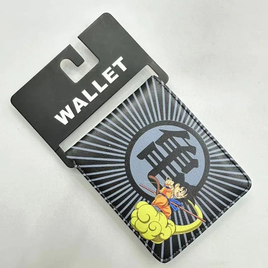 Porte-cartes gris Dragon Ball Goku enfant sur nuage et kanji Kame