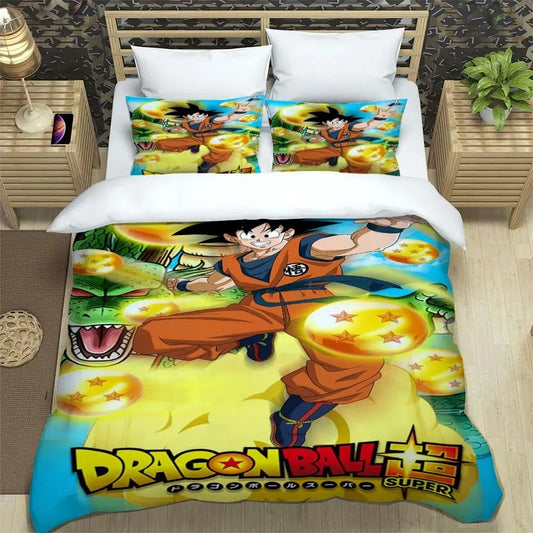 Copripiumino giallo Dragon Ball - Goku in mezzo alle sfere del drago