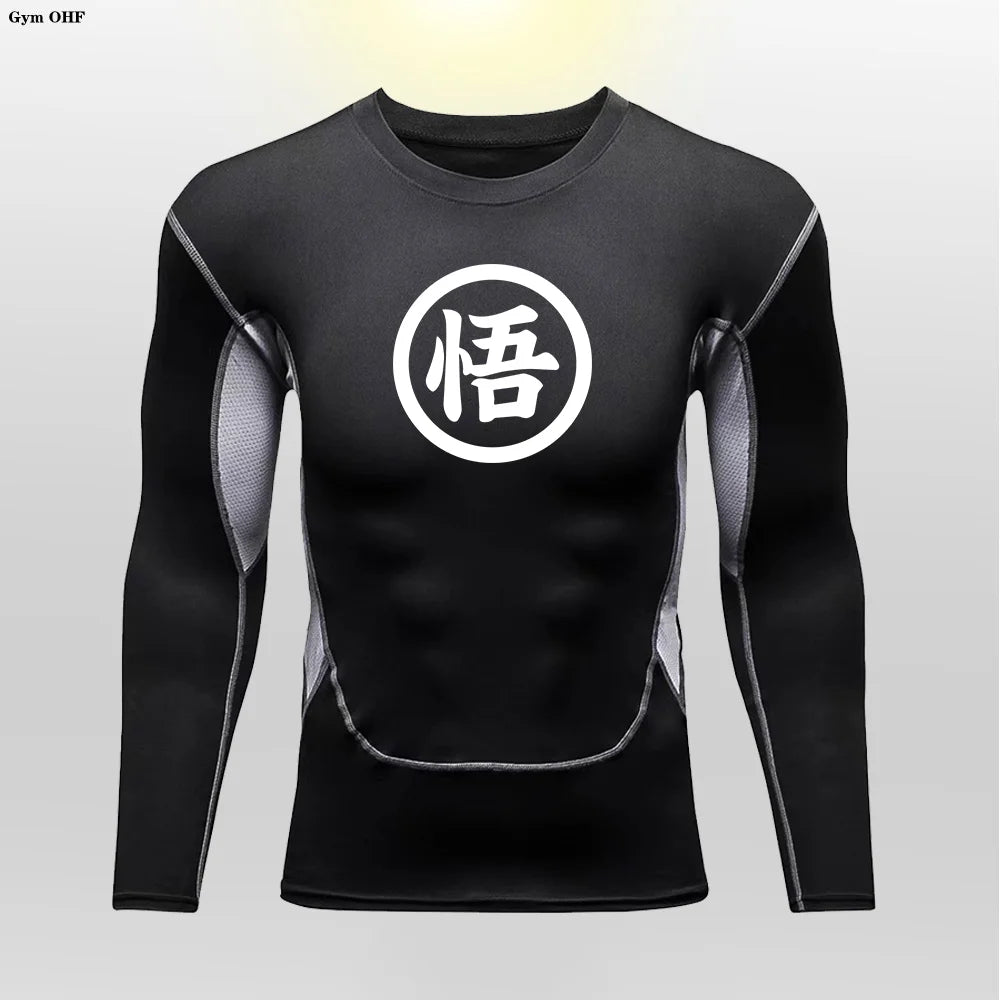 Graues Sportoberteil mit langen Ärmeln Dragon Ball - kanji Go black