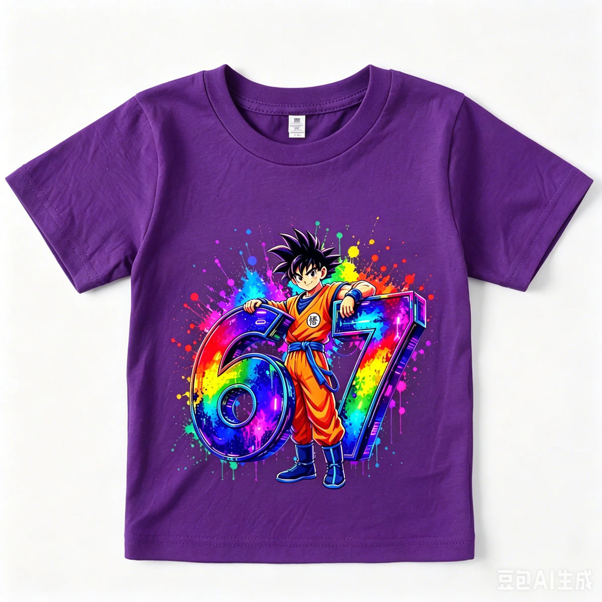 T-shirt gris foncé pour enfant Dragon Ball Goku et chiffre 67 multicolore