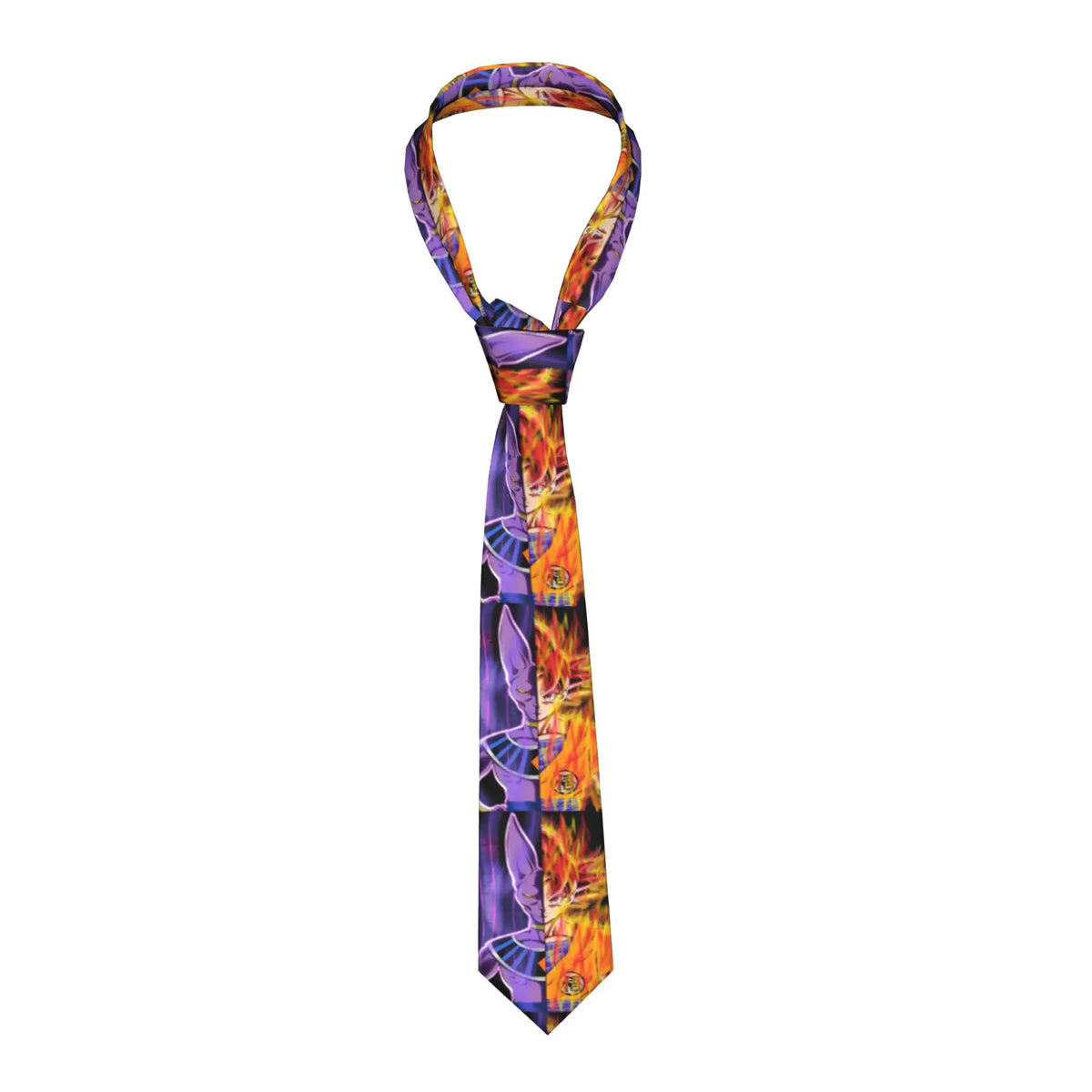 Cravate violette et orange Dragon Ball - Beerus et Goku en visages partagés