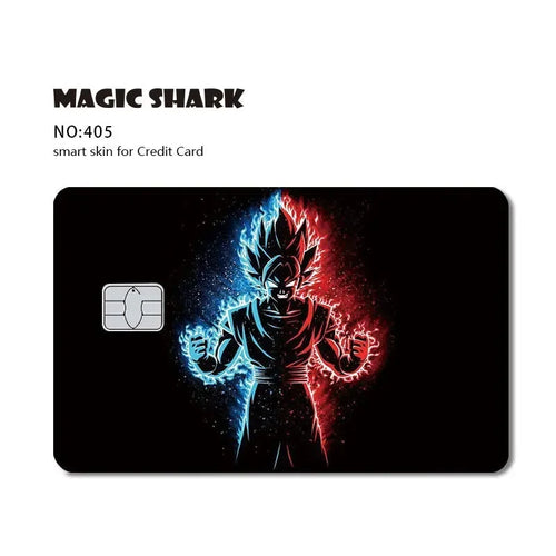 Black Dragon Ball Bank Card Sticker - Goku and double aura blue and red