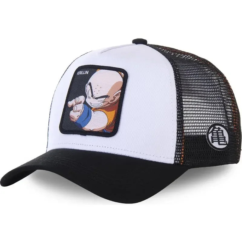 Gorra negra y blanca Dragon Ball - Krilin con el puño extendido