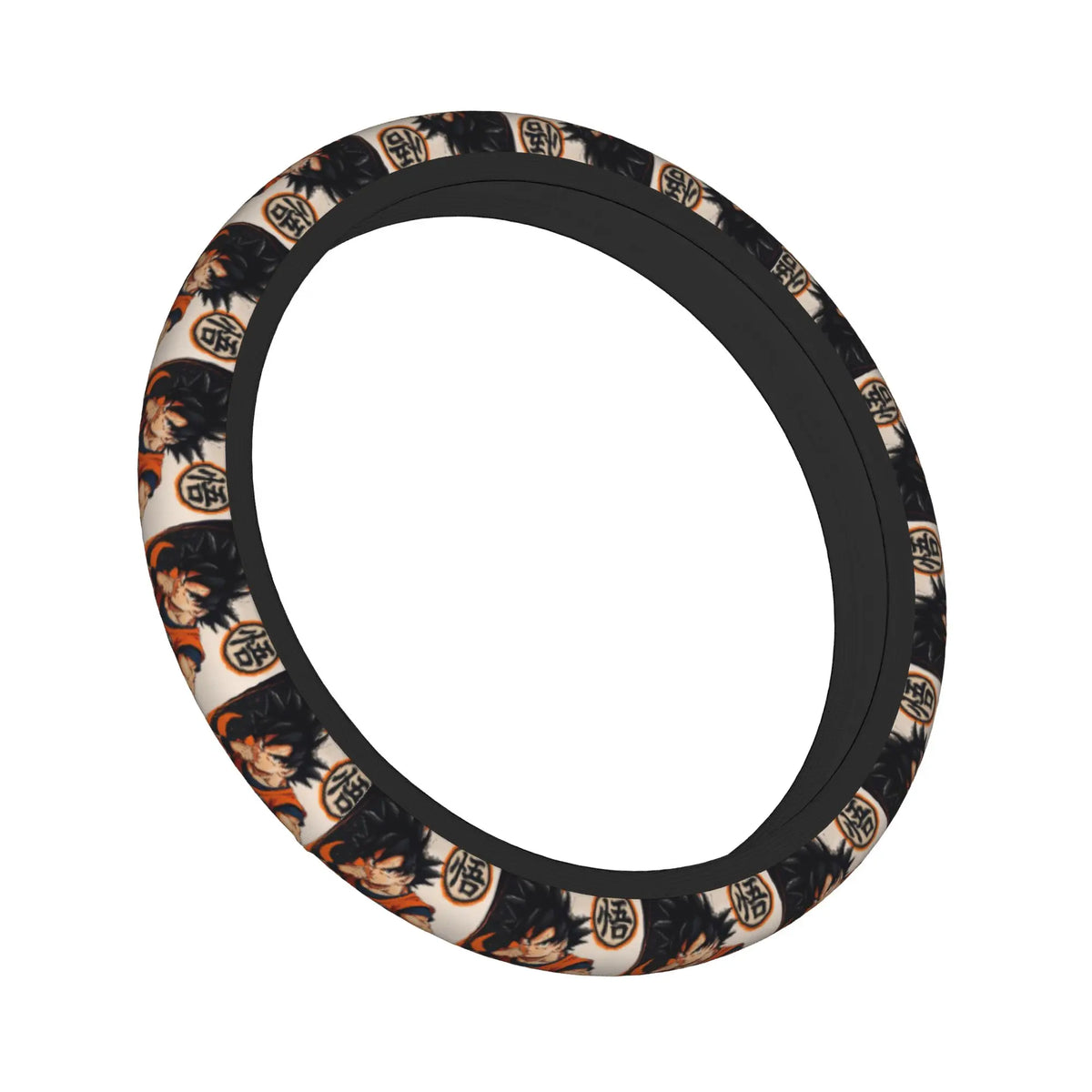 Black and beige Dragon Ball steering wheel cover - Goku and manga patterns