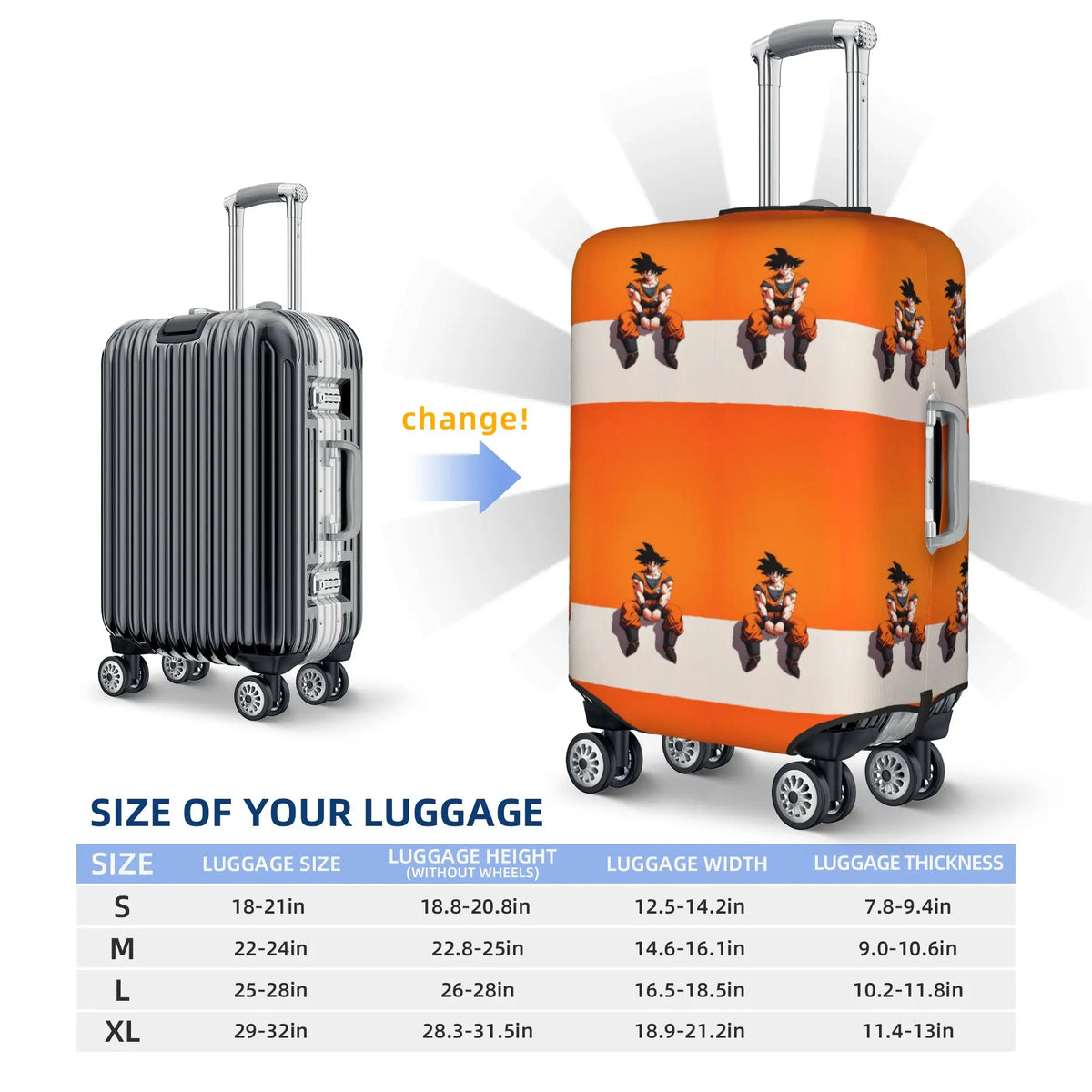 Housse de valise orange et blanche Dragon Ball - Goku enfant en motifs répétés