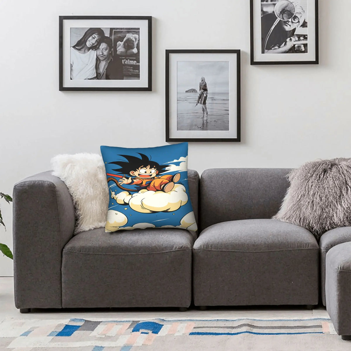 Dragon Ball blue cushion cover - Child Goku on magic cloud