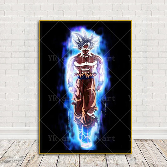 Poster vertical black Dragon Ball - Goku Ultra Instinct standing and aura blue