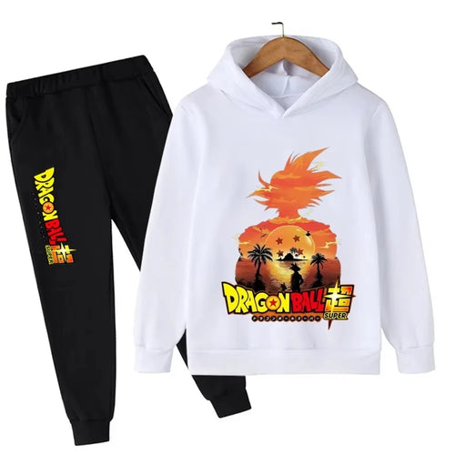 Survêtement blanc et noir pour enfant Dragon Ball - silhouette de Goku au soleil