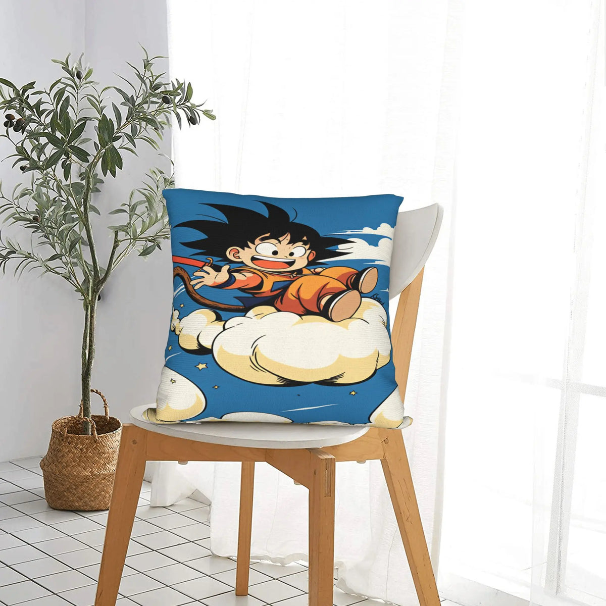 Dragon Ball blue cushion cover - Child Goku on magic cloud