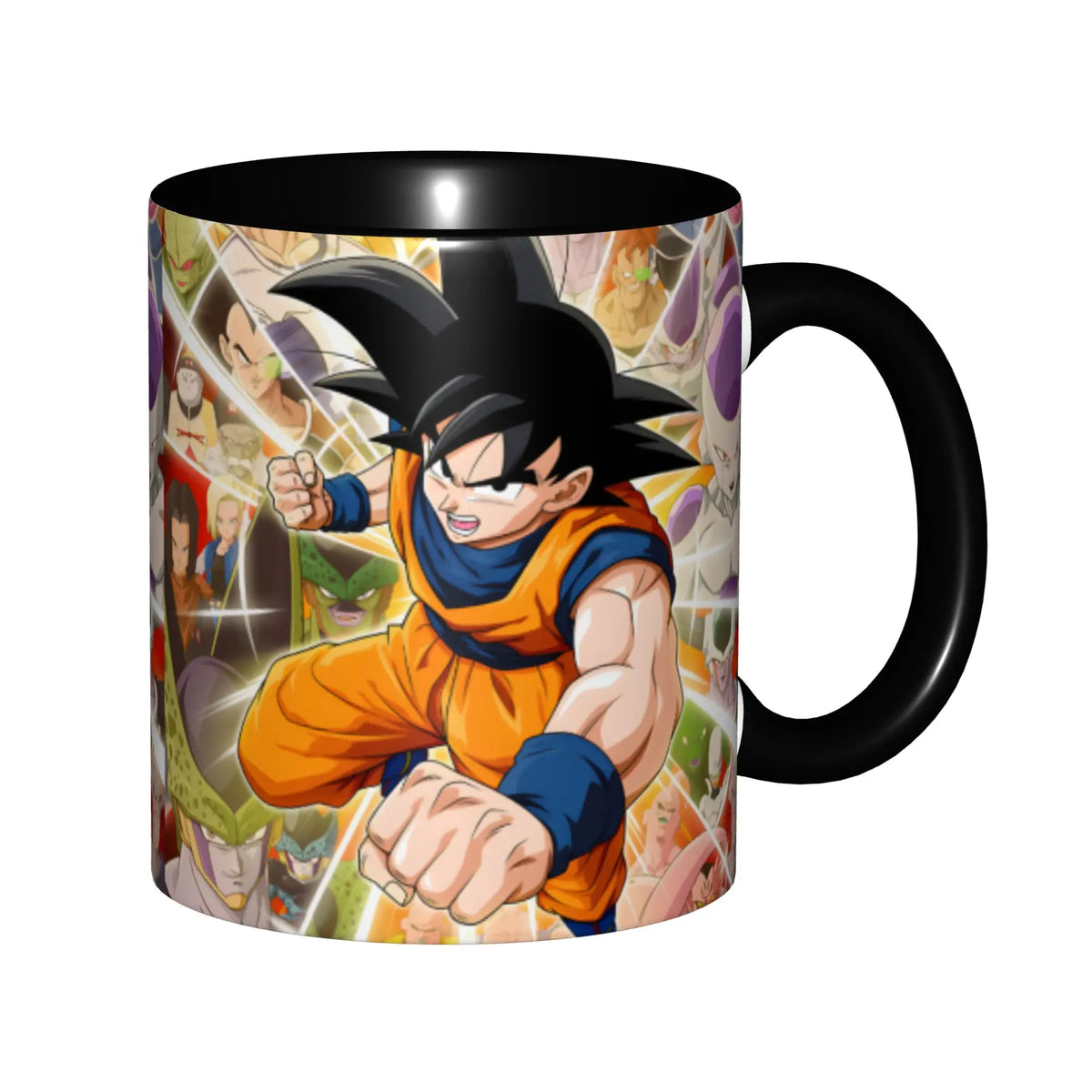 Mug noir Dragon Ball - Goku adulte et enfant avec leurs transformations