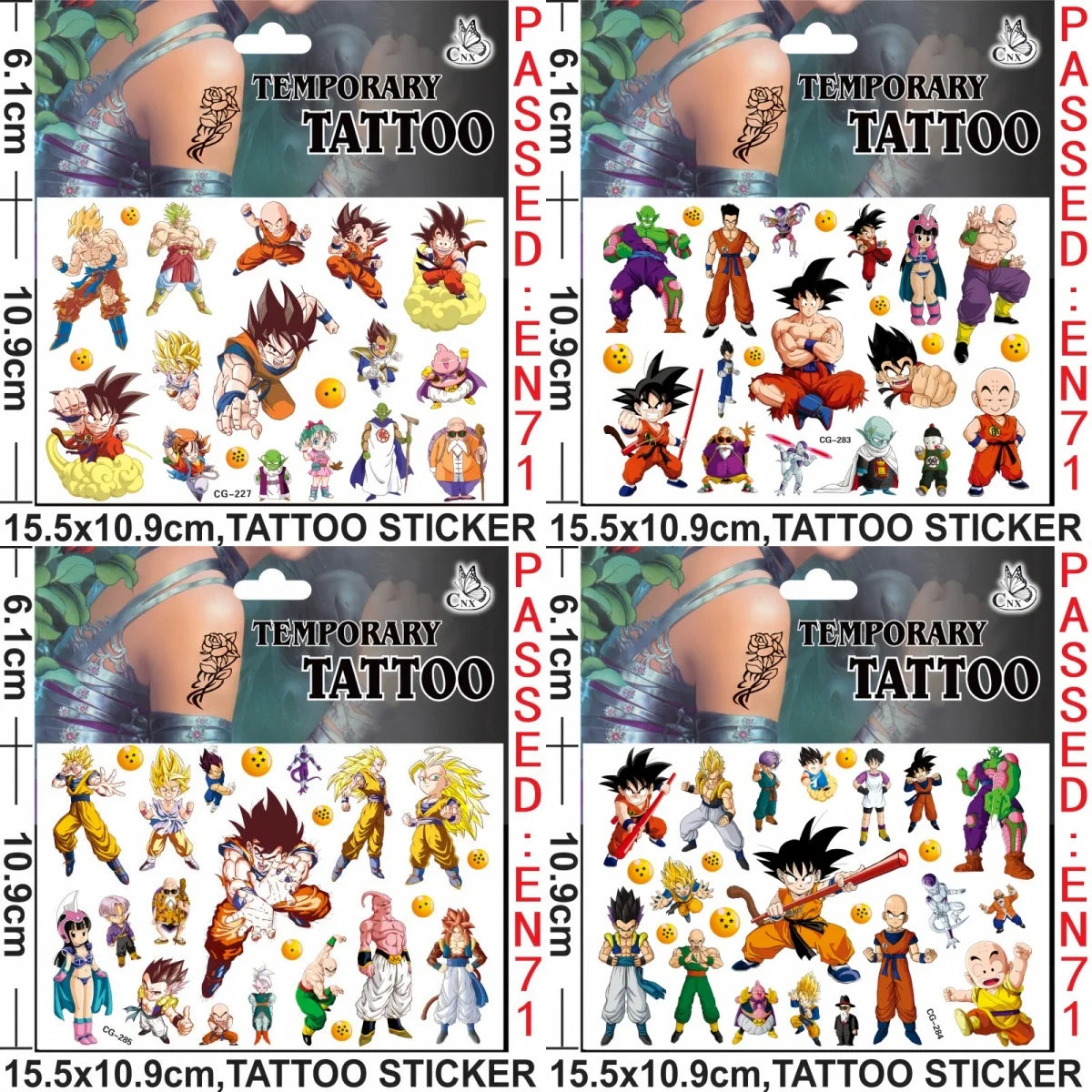 Dragon Ball tijdelijke tattoos - Goku en chibi karakters