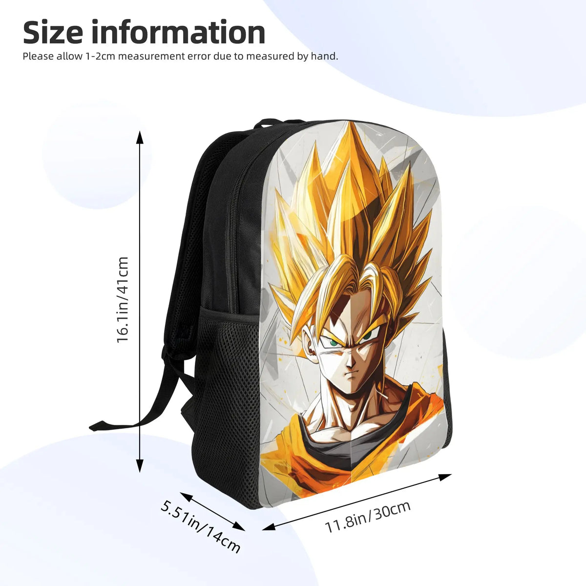 Sac à dos blanc et doré Dragon Ball - Goku Super Saiyan en portrait